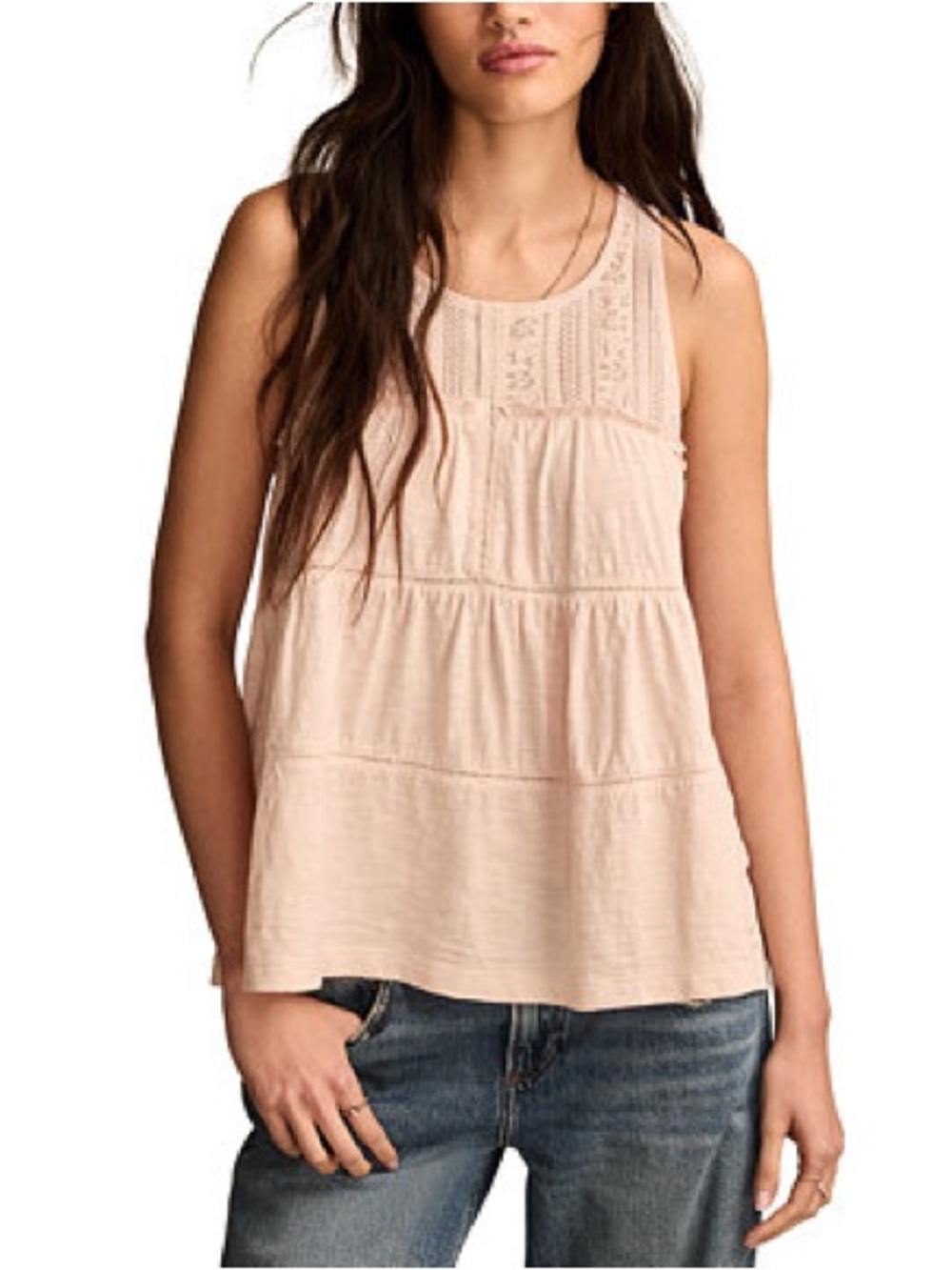 Lucky Brand Women's Lace Ruffle Tiered Tunic Top Pink L NWT